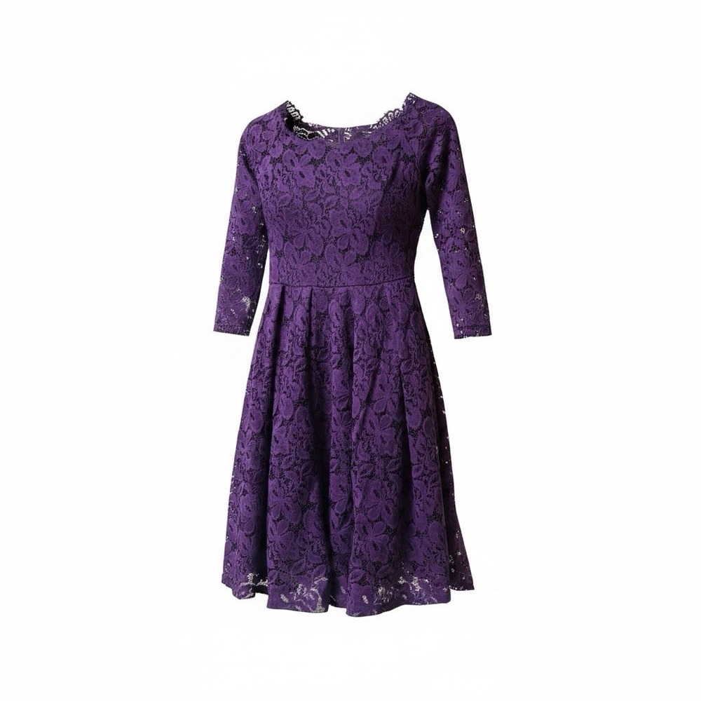 Miss May Purple Long Sleeve Floral Lace Off Shoulder Fit & Flare Dress Small
